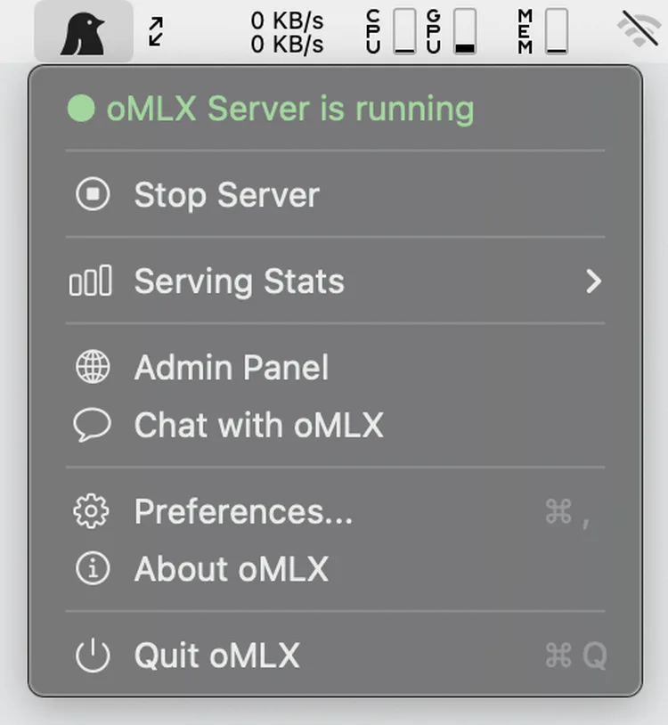 oMLX 菜单栏